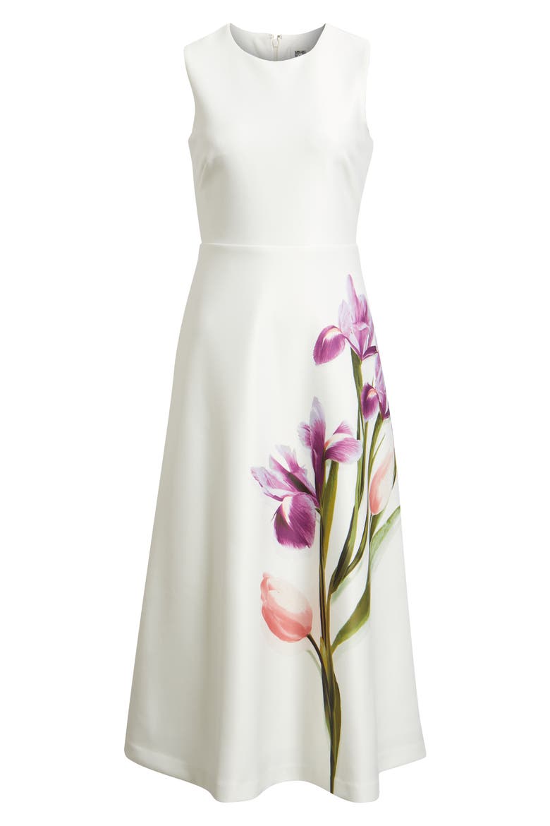 Floral A-Line Midi Dress, Alternate, color, WHITE DOVE MULTI
