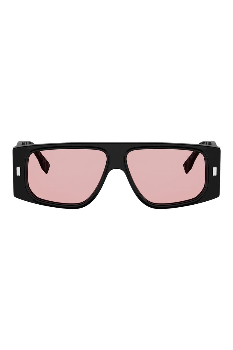 FF Squared 56mm Rectangular Sunglasses, Main, color, SHINY BLACK / VIOLET
