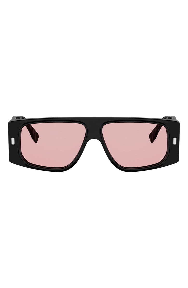 Fendi FF Squared 56mm Rectangular Sunglasses, Main, color, Shiny Black / Violet