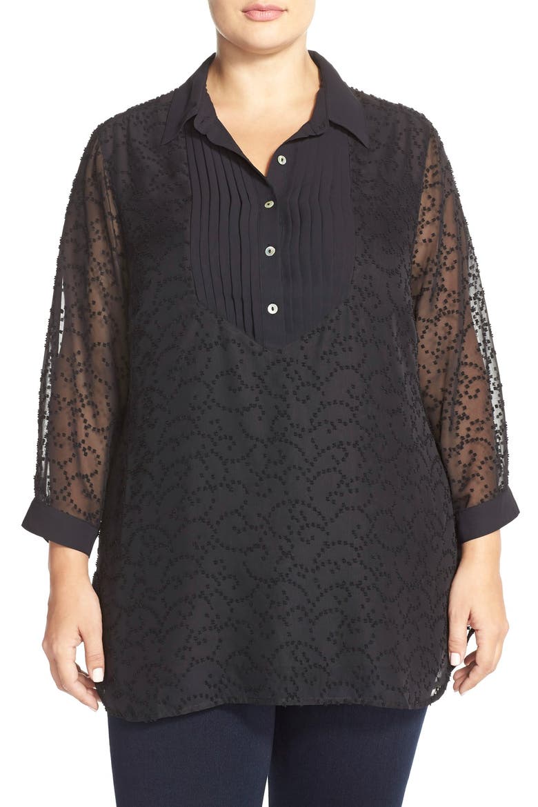 Clip Dot Tunic Shirt, Main, color, BLACK