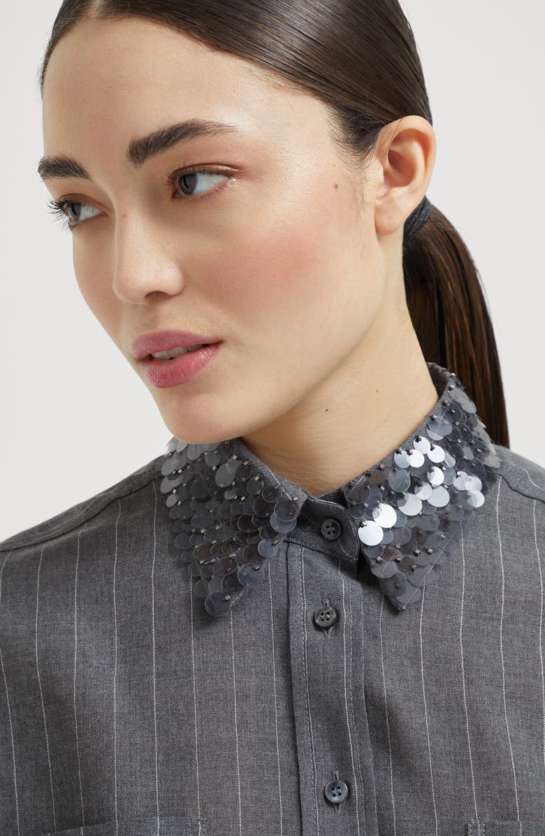 Brunello Cucinelli Shirt with swing drops collar, Alternate, color, Lead