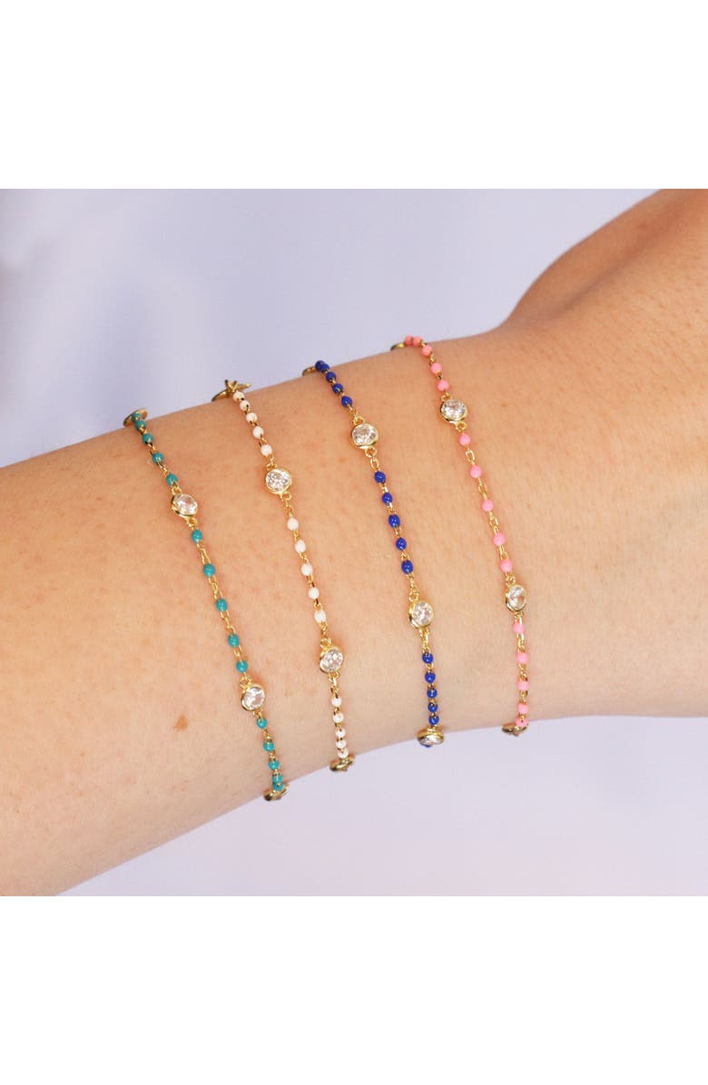 The Lovery Fine Jewelry Light Blue Enamel Bead CZ Chain Bracelet, Alternate, color, Light Blue