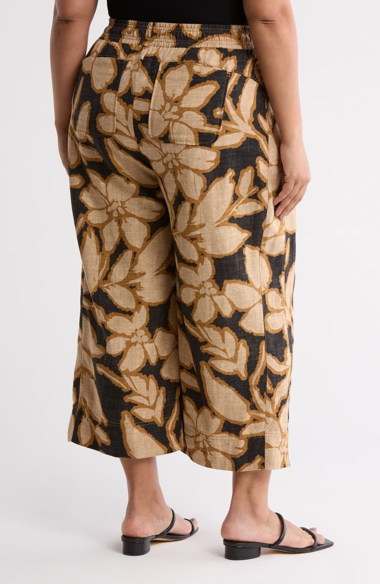 Democracy Floral Crop Wide Leg Pull-On Pants, Alternate, color, Midnight Sand Multi