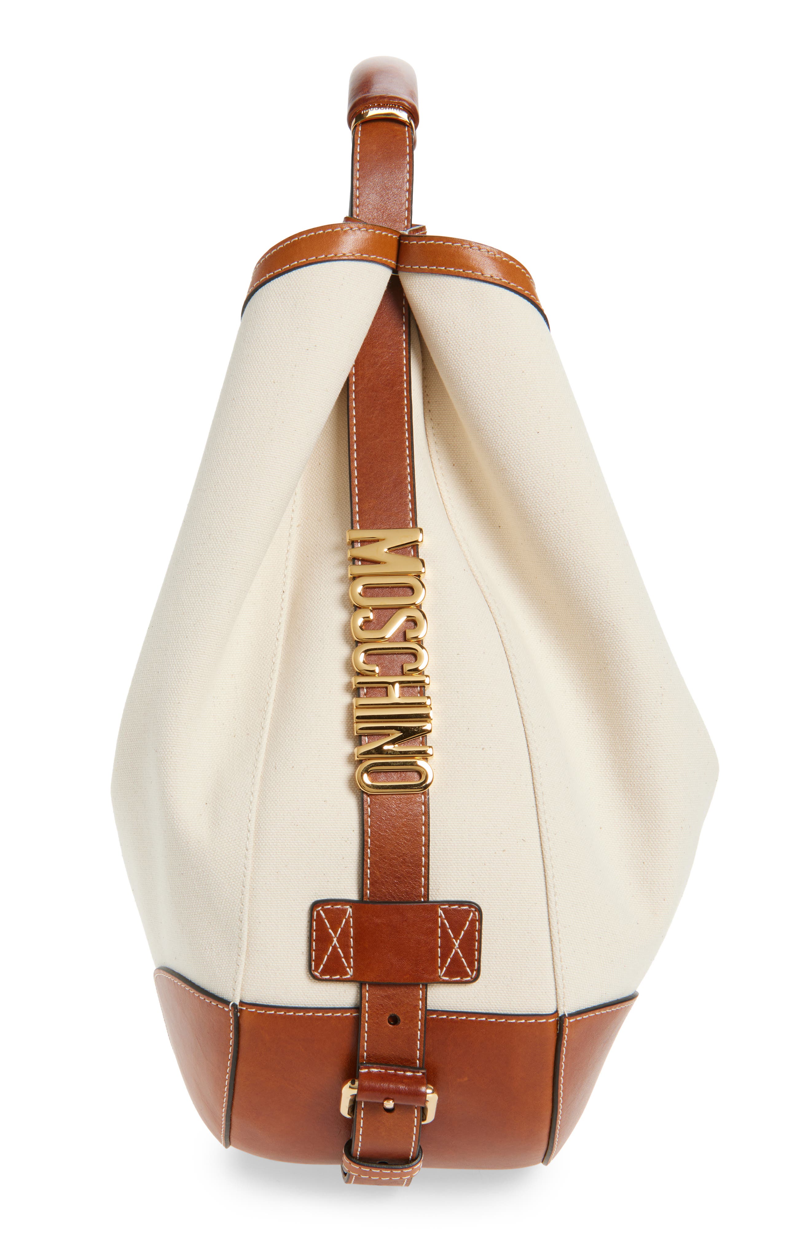 Moschino Handle Me Canvas & Leather Hobo Bag, Alternate, color, 10A Natural/ Hide