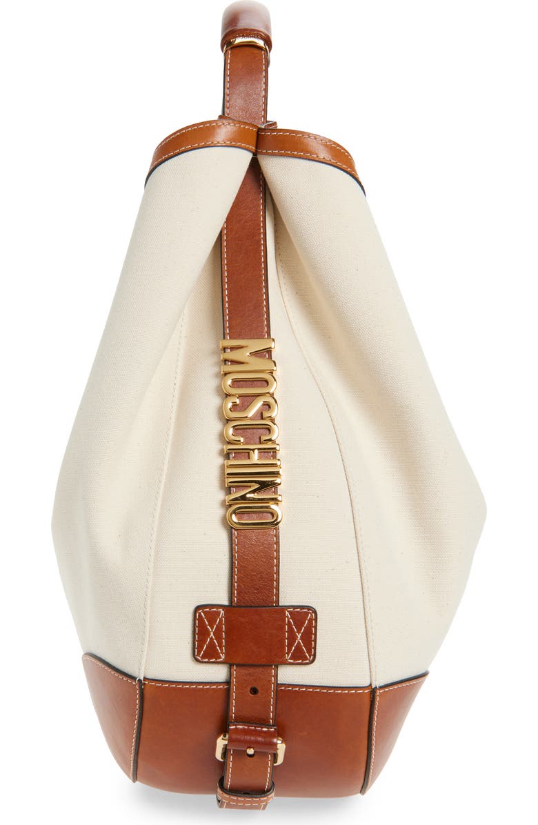 Moschino Handle Me Canvas & Leather Hobo Bag, Alternate, color, 10A Natural/ Hide