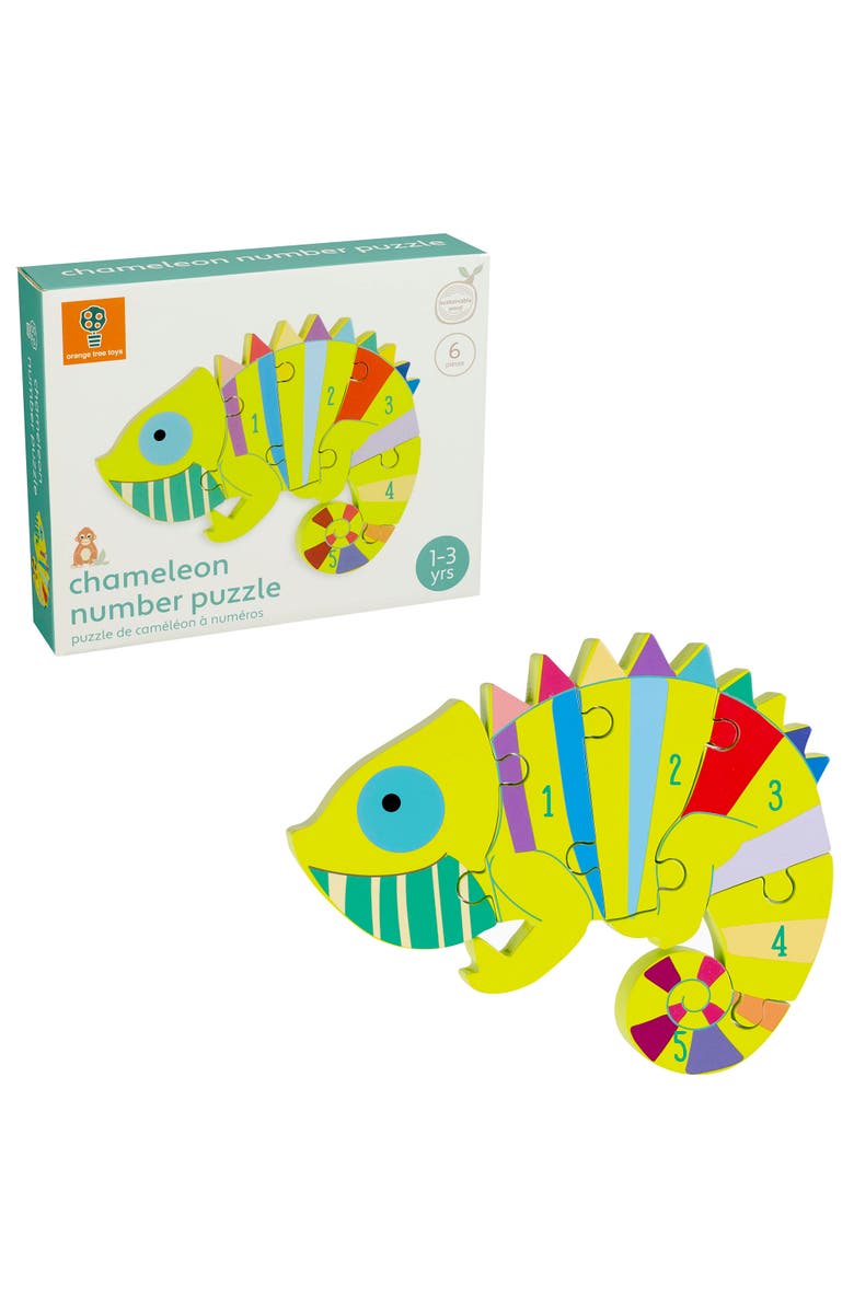 ORANGE TREE TOYS Puzzle Chameleon Number, 6 Piece Wooden Puzzle, Kids Ages 1+, Alternate, color, Multicolored