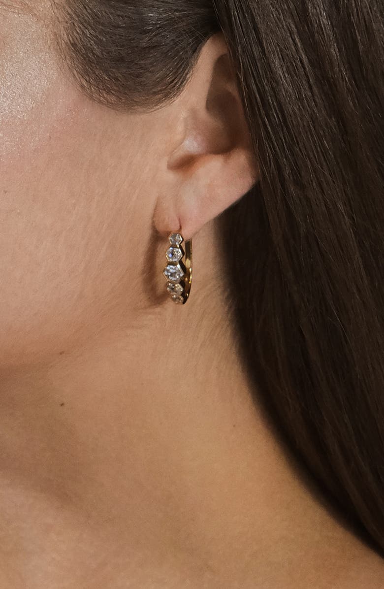 Sterling Forever Gia CZ Latch Hoop Earrings, Alternate, color, Gold