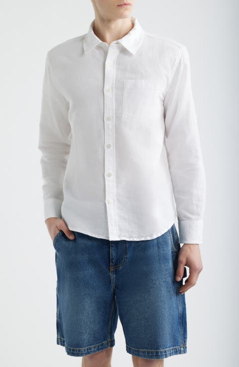 Solid Linen & Cotton Button-Up Shirt
