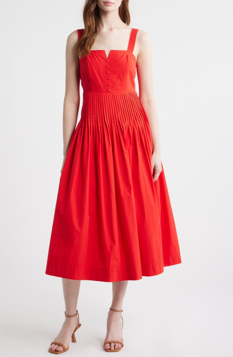 MOON RIVER Pintuck Pleat Sleeveless Midi Dress, Main, color, Red