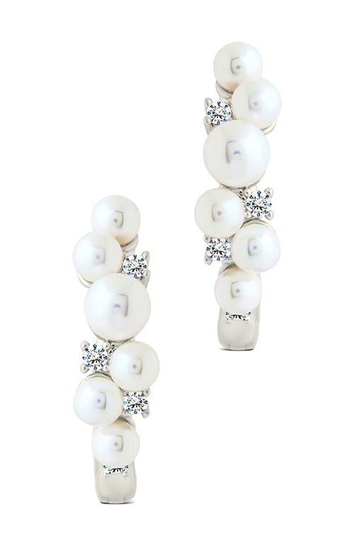 Sterling Forever Belwyn Staggered Faux Pearl & Crystal Hoop Earrings In Multi
