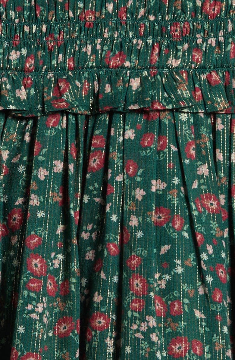 Nordstrom Kids' Floral Metallic Thread Long Sleeve Dress, Alternate, color, 