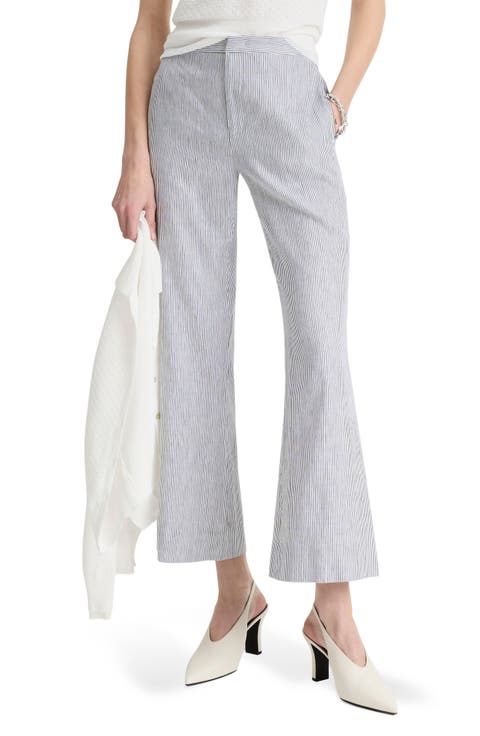 Ticking Stripe Crop Flare Linen & Cotton Pants
