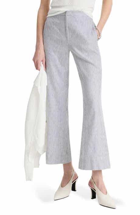 Vince Ticking Stripe Crop Flare Linen & Cotton Pants