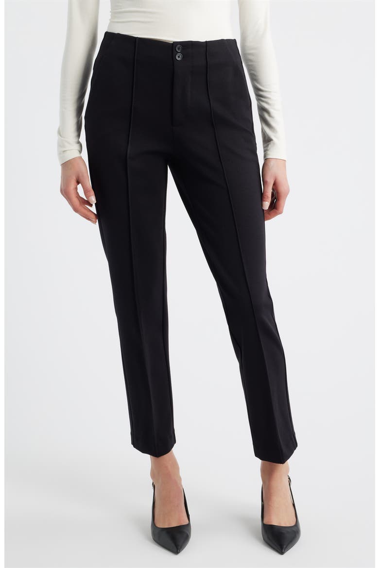 Pintuck Pleat Front Slim Leg Pants, Main, color, BLACK
