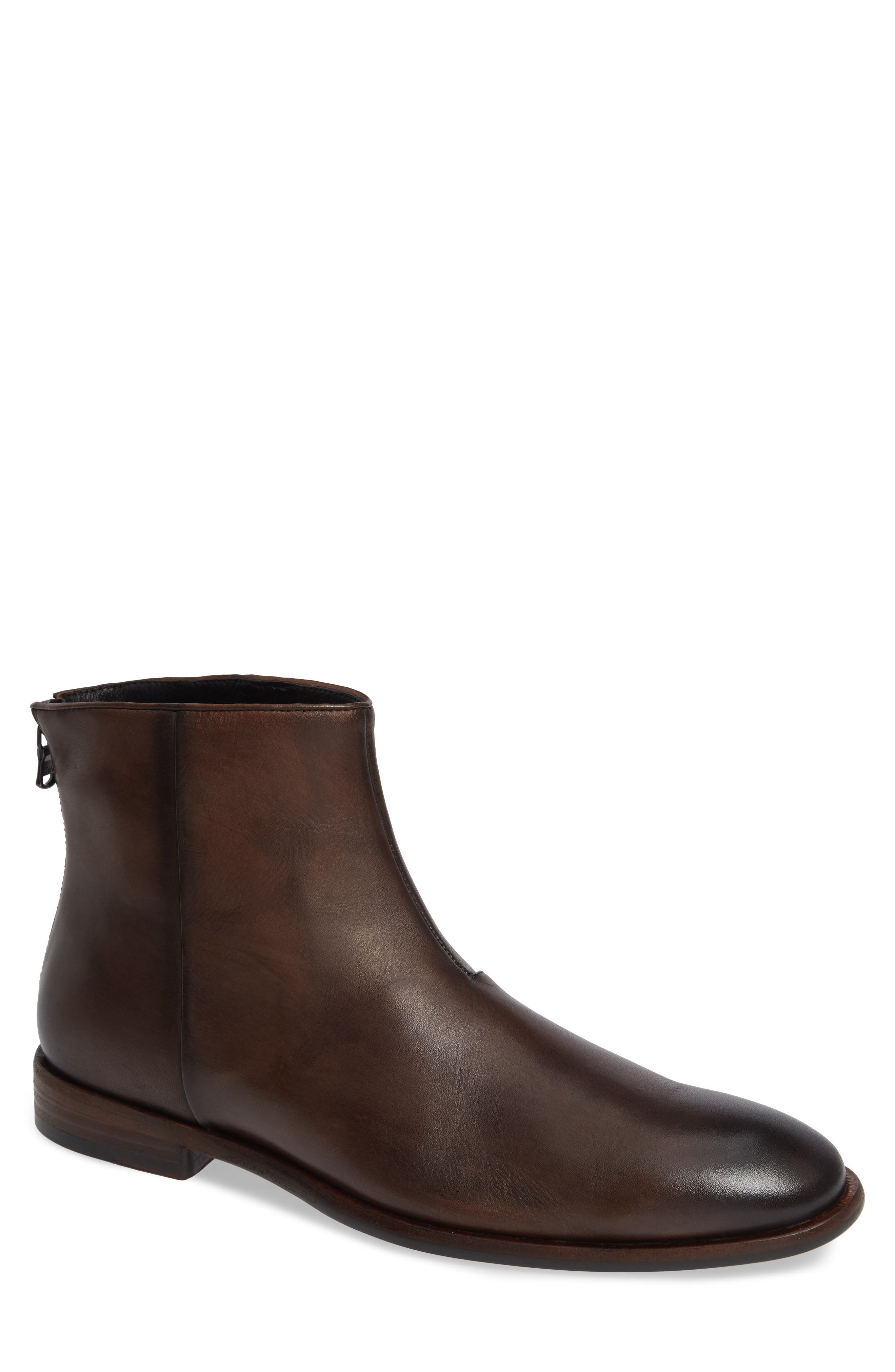 NYC Back Zip Boot, Main, color, WOOD BROWN LEATHER
