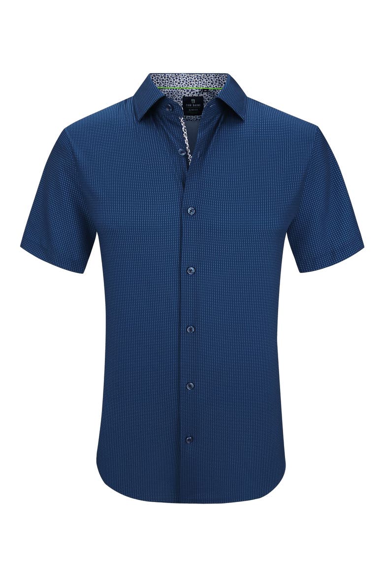 Slim Fit Performance Short Sleeve Button-Up Shirt, Alternate, color, BLUE