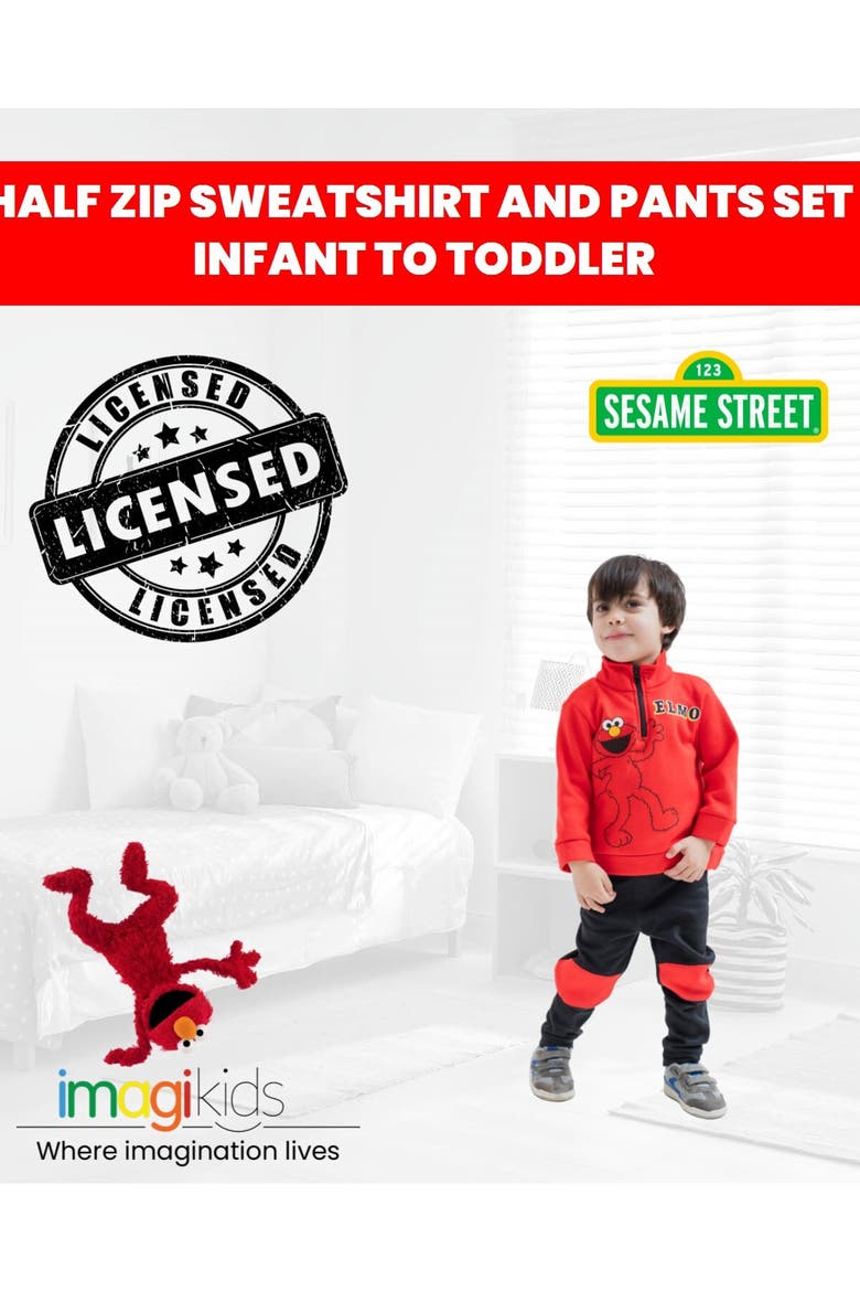 Elmo Fleece Quarter-Zip Sweatshirt and Pants Set, Alternate, color, Elmo Red Black