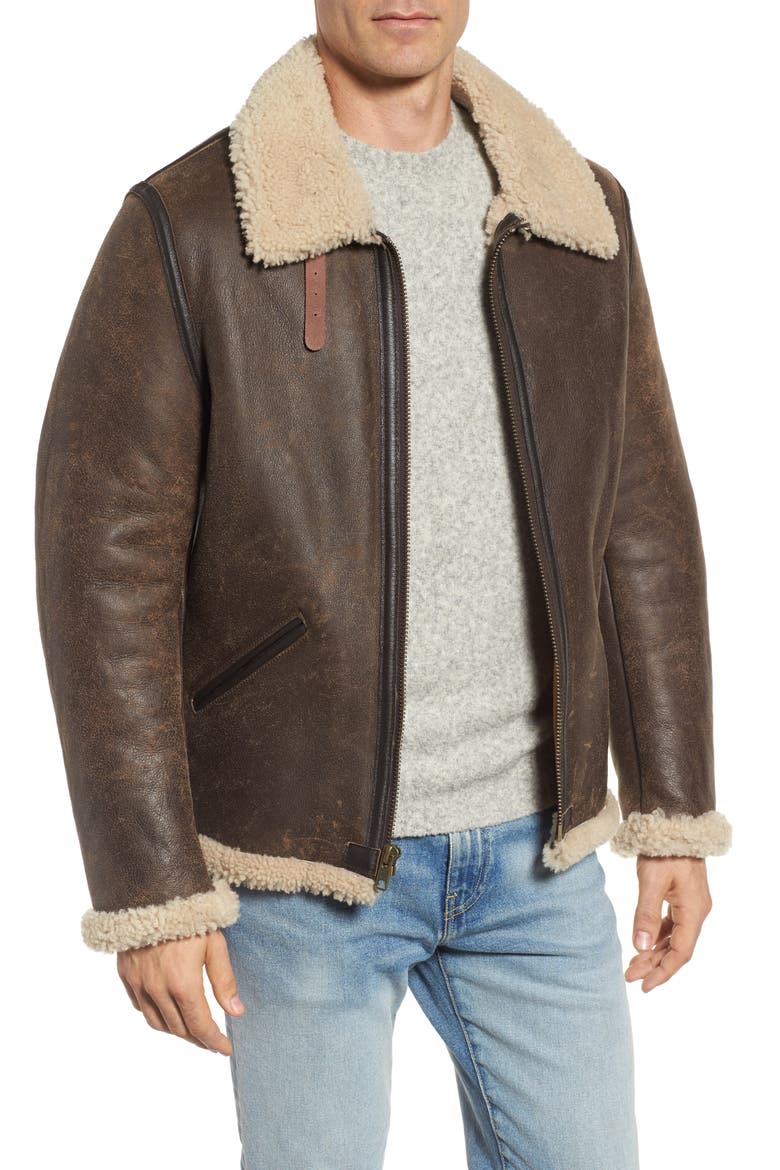 Genuine Shearling Vintage B-6 Bomber Jacket, Main, color, BROWN