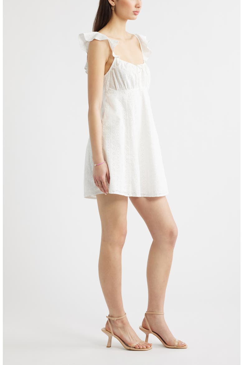 Cotton Eyelet Flutter Sleeve Minidress, Alternate, color, WHITE BLANC