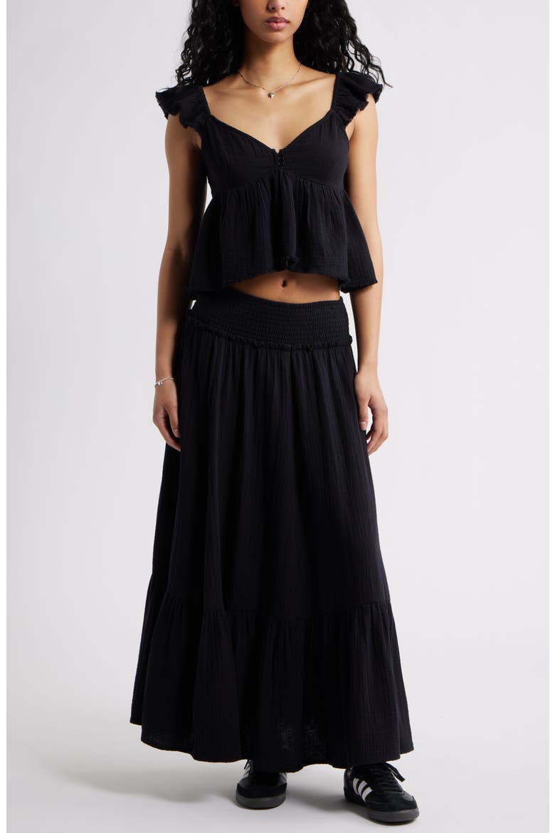 Cotton Gauze Tiered Maxi Skirt, Alternate, color, BLACK