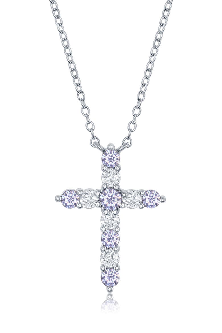 CZ Cross Pendant Necklace, Main, color, SILVER