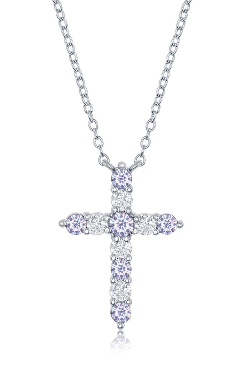 SIMONA CZ Cross Pendant Necklace, Main, color, Silver