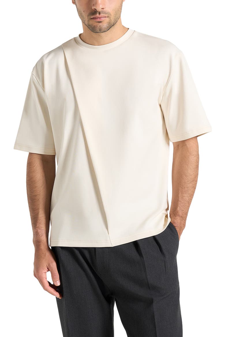 Hugo Relaxed Fit Cotton T-Shirt With Pleat, Alternate, color, Cream