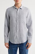 Nordstrom Stripe Long Sleeve Linen Woven Button-Up Shirt