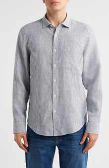 Nordstrom Stripe Long Sleeve Linen Woven Button-Up Shirt