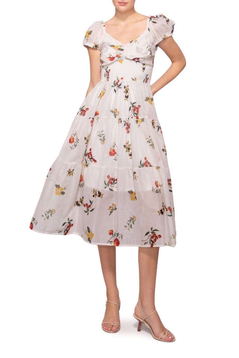 Ditsy Print Midi Dress, Main, color, IVORY FRUIT BRANCH