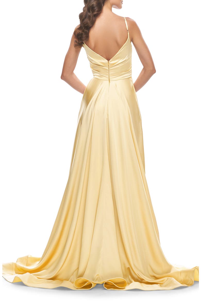 Strappy Back Satin Ballgown, Alternate, color, PALE YELLOW