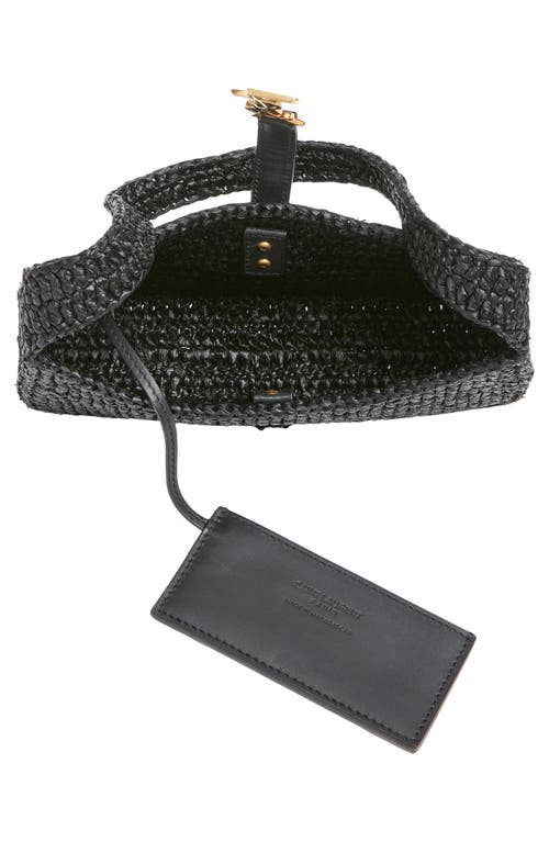 Saint Laurent Mini Le 5 À 7 Raffia Shoulder Bag In Black