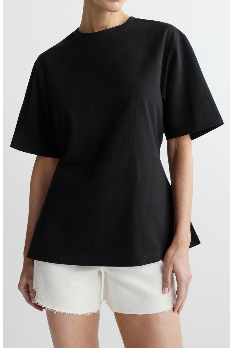 Cotton Jersey Peplum Girlfriend T-Shirt, Main, color, BLACK