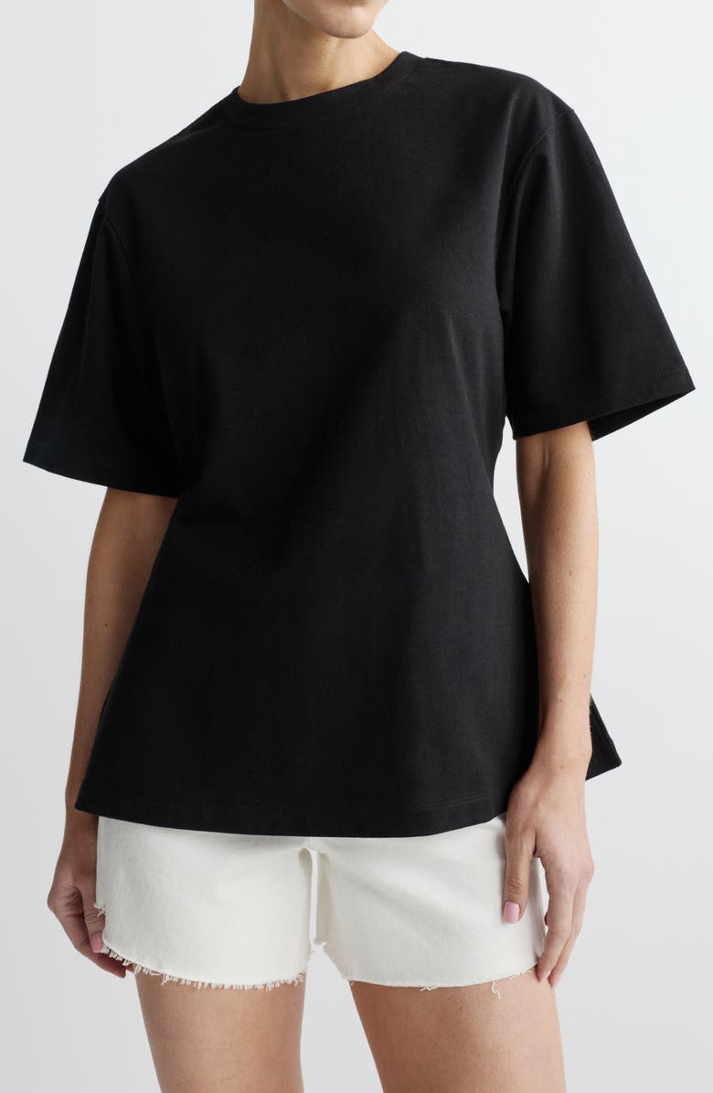 DL1961 Cotton Jersey Peplum Girlfriend T-Shirt, Main, color, Black