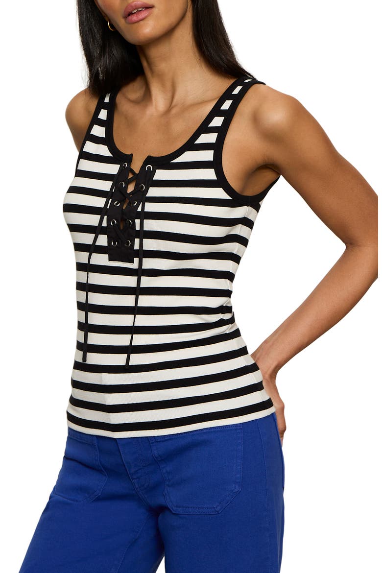 Goto Lace-Up Tank, Alternate, color, CHALK WHITE/ BLACK STRIPE