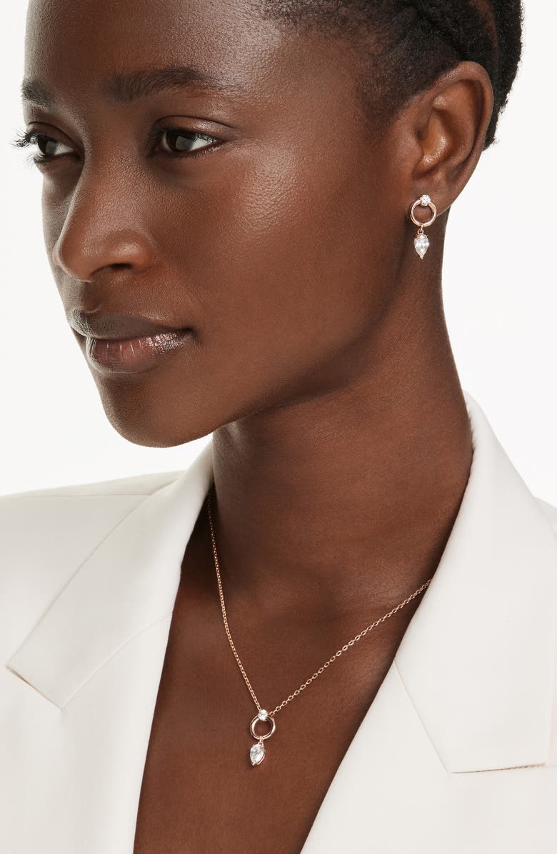 Swarovski Mesmera Drop Earrings & Pendant Necklace Set, Alternate, color, Rose Gold/ White