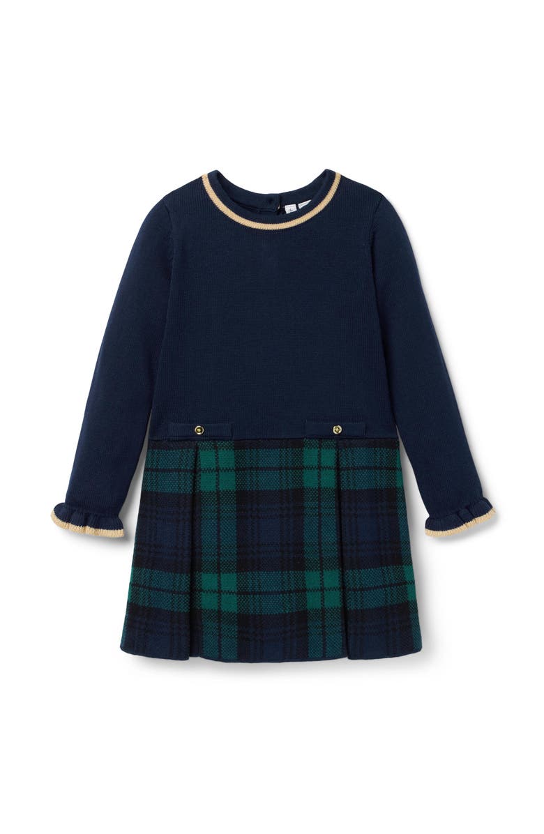 Janie and Jack The Tartan Sweater Dress, Main, color, Green