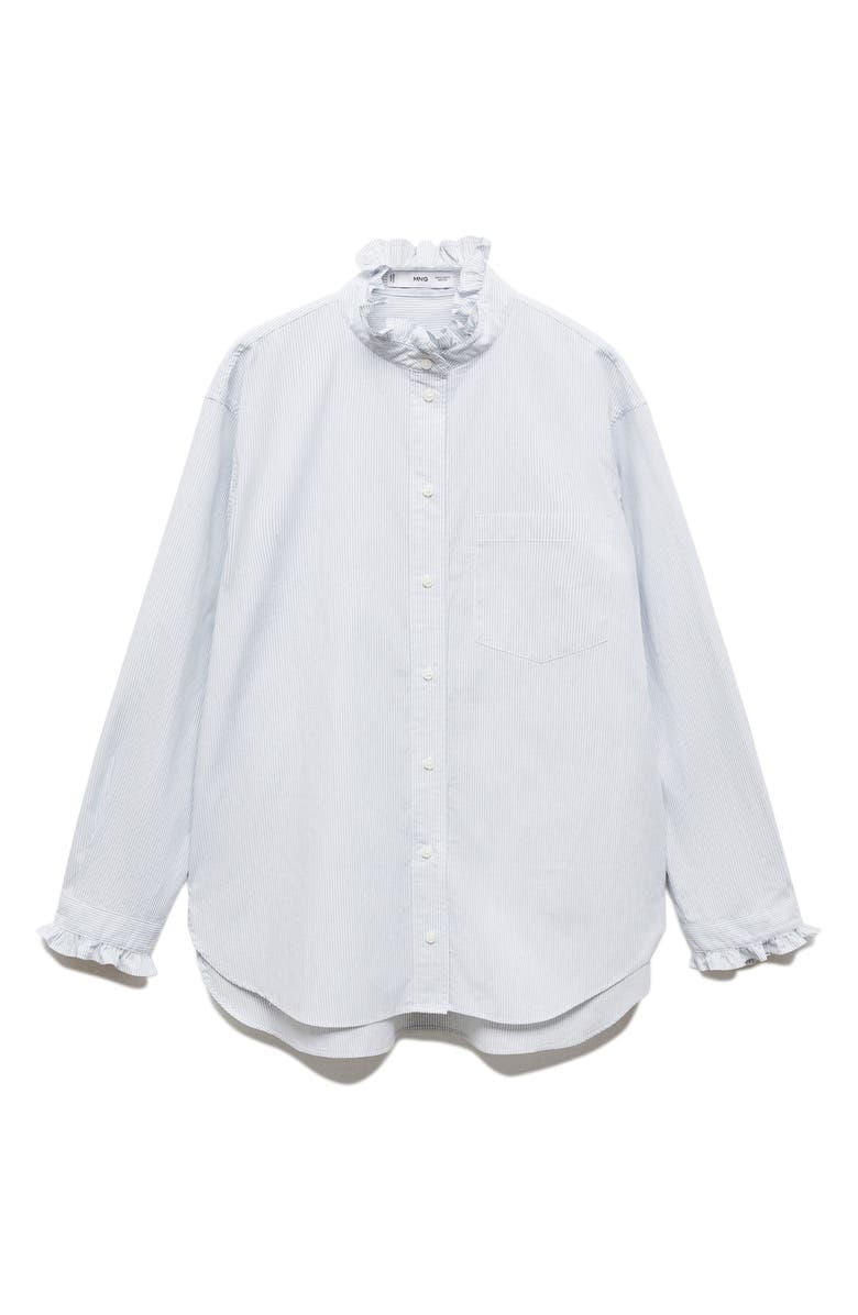 MANGO Ruffle Stripe Button-Up Shirt, Alternate, color,