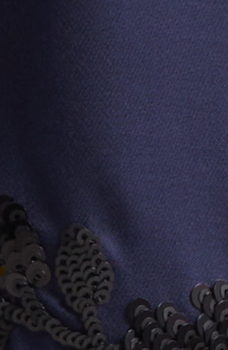 Ramy Brook Shannon Placed Sequin Floral Satin Slipdress, Alternate, color, Navy