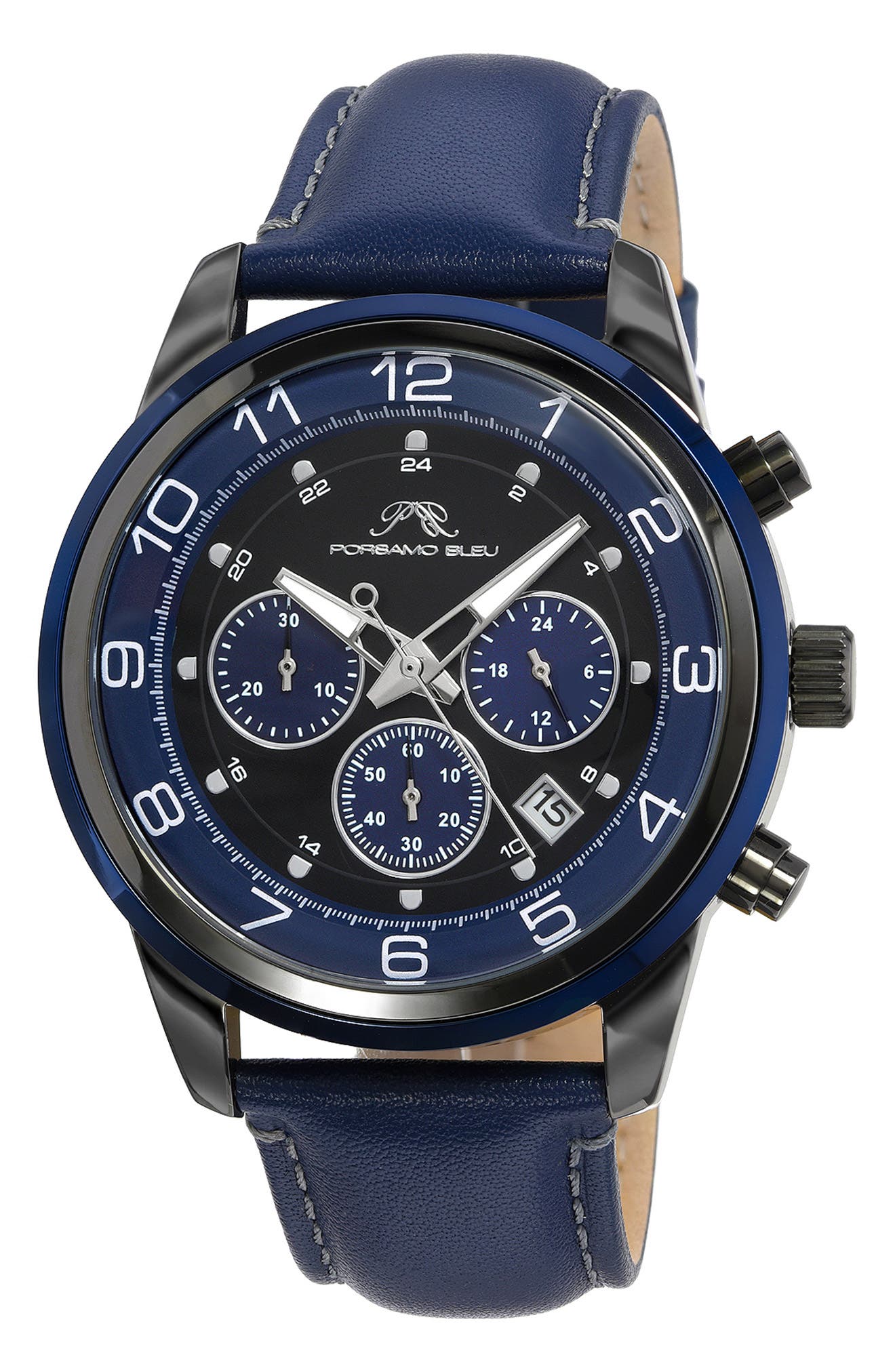 PORSAMO BLEU Men's Arthur Chronograph Leather Strap Watch, 44mm