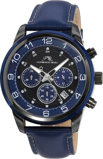 Men's Arthur Chronograph Leather Strap Watch, 44mm