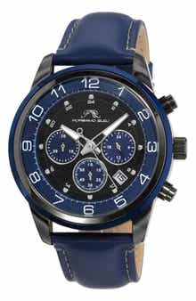 PORSAMO BLEU Men's Arthur Chronograph Leather Strap Watch, 44mm