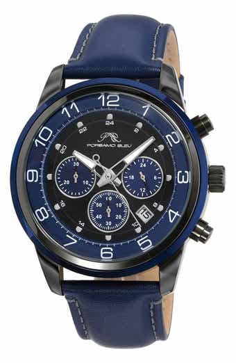 PORSAMO BLEU Men's Arthur Chronograph Leather Strap Watch, 44mm