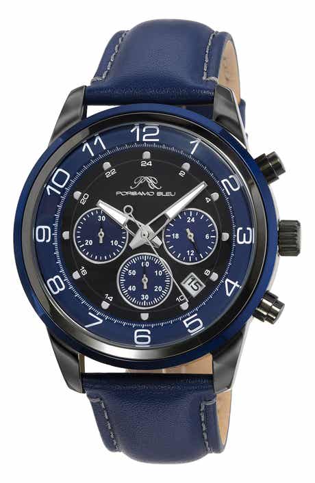 PORSAMO BLEU Men's Arthur Chronograph Leather Strap Watch, 44mm