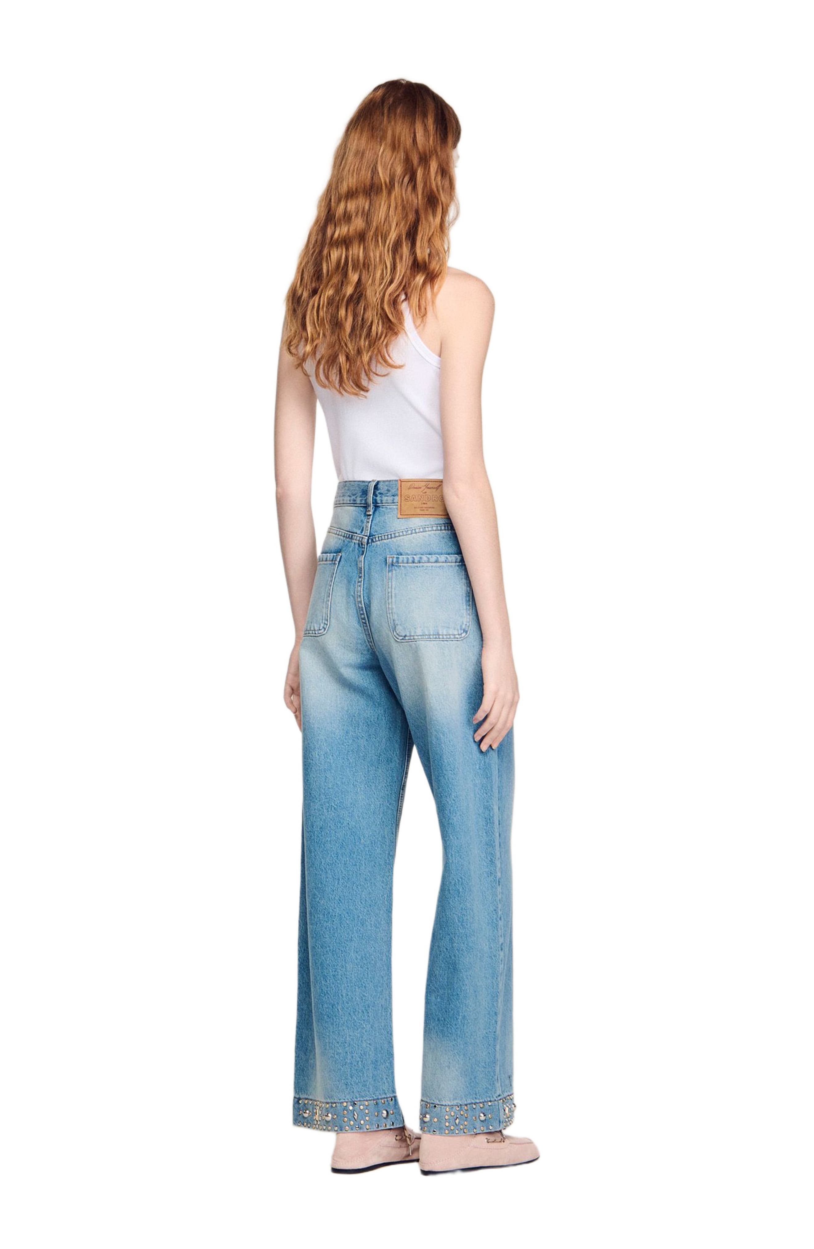 Straight rhinestone cotton jeans - image 2