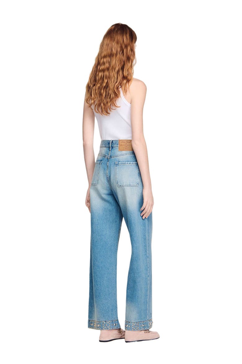 Straight rhinestone cotton jeans, Alternate, color, Blue jean