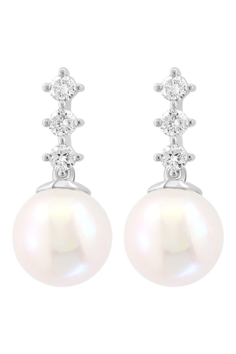 Diamond & Freshwater Pearl Drop Earrings, Main, color, WHITE