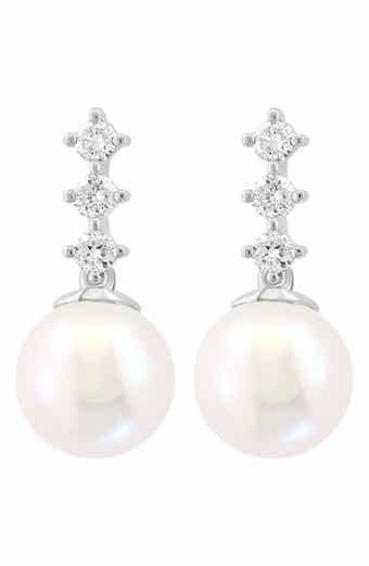 Diamond & Freshwater Pearl Drop Earrings