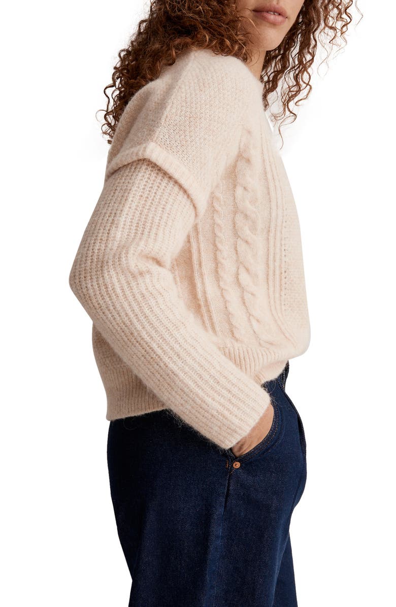 Madewell Havener Cable Pullover Sweater, Alternate, color, Heather Powder