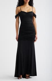 Emerald Sundae Glitter Cold Shoulder Gown